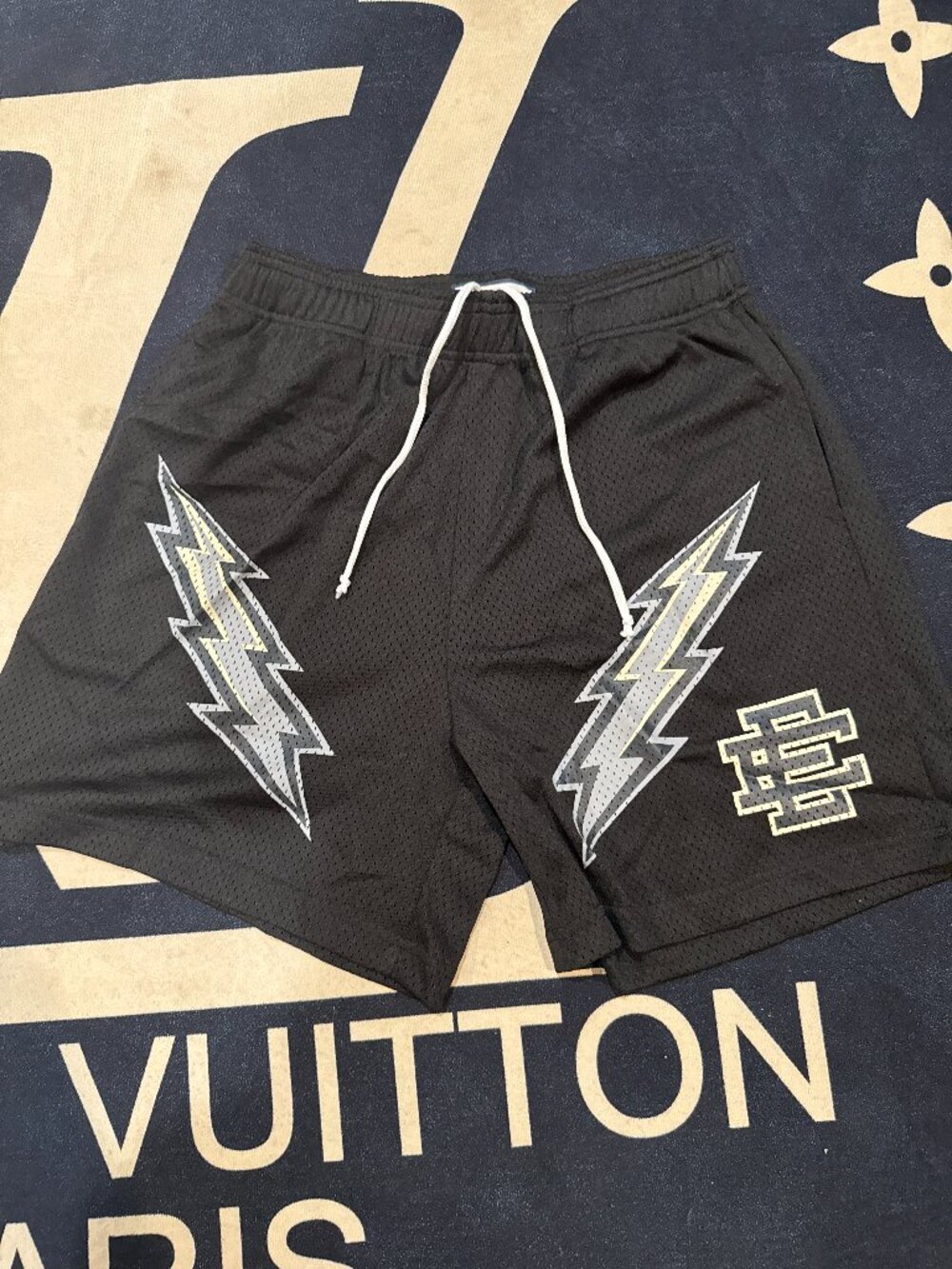 Black Lightning Graphic Mesh Sweat Shorts - Size S